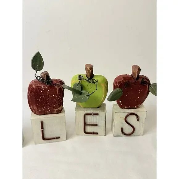 Rustic Wooden Farmhouse Wooden Letter Blocks Spelling Apples - Picture 3 of 9